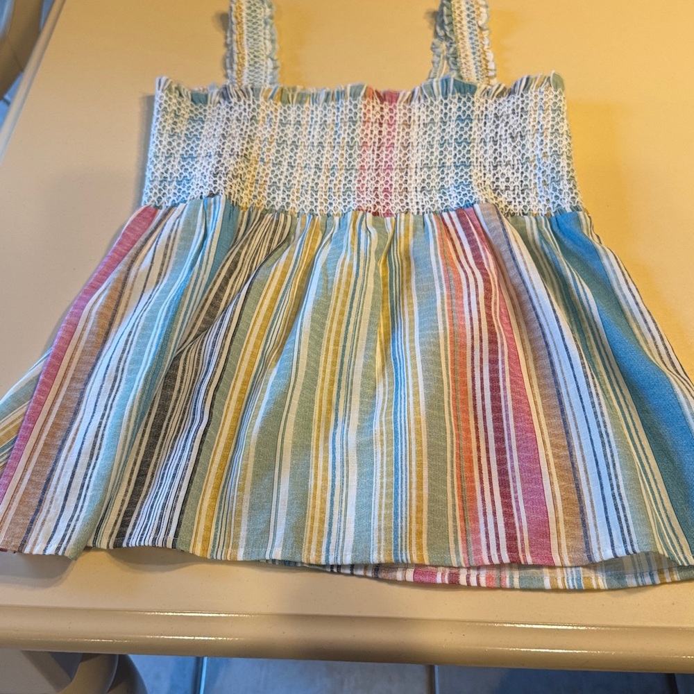 Aqua Multicolor Striped cotton smocked tank top. Excellent condition!